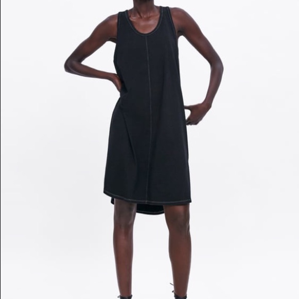 Zara Neon Stitch Black Tank Top Dress